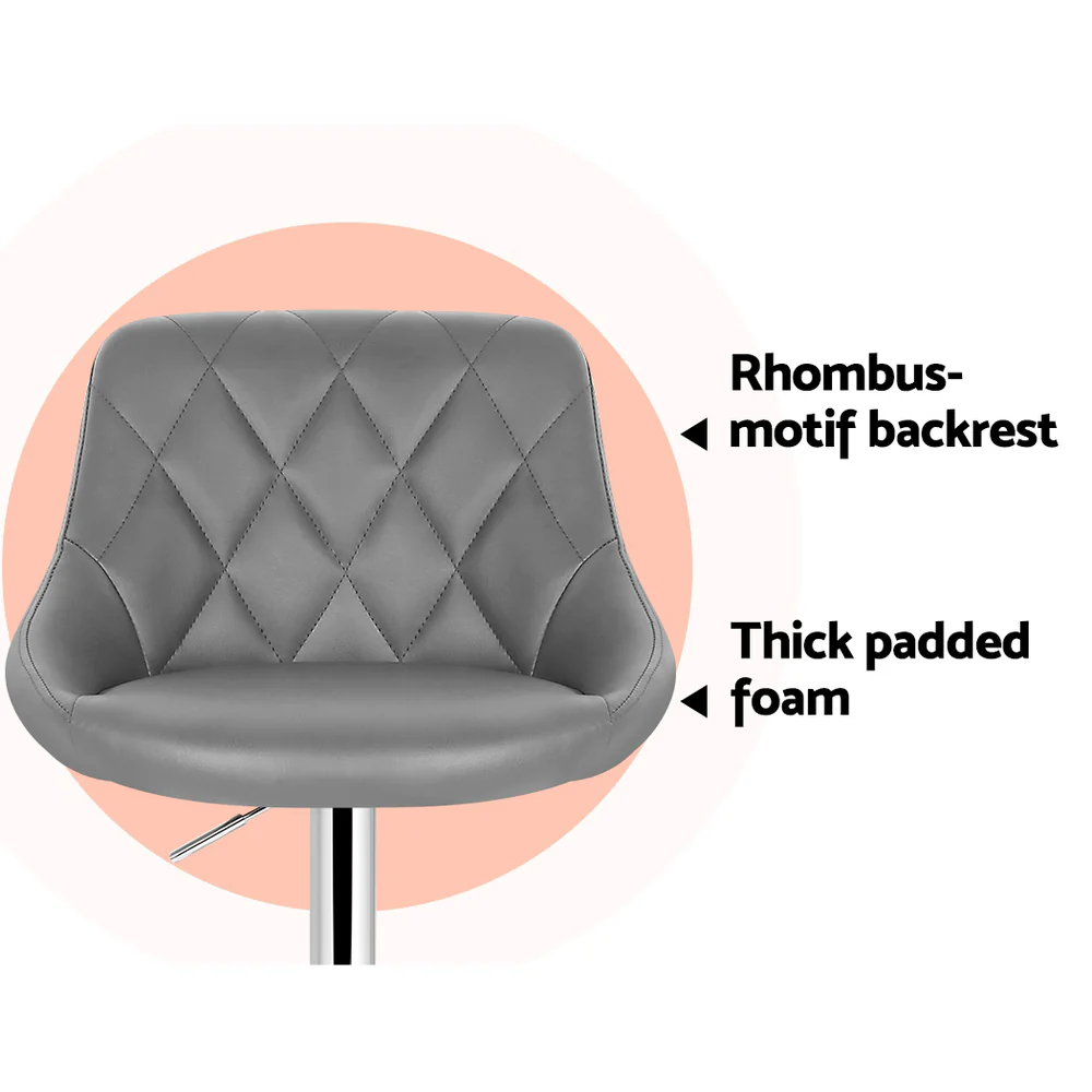 Artiss 2x Bar Stools Leather Padded Gas Lift Grey - Image 6