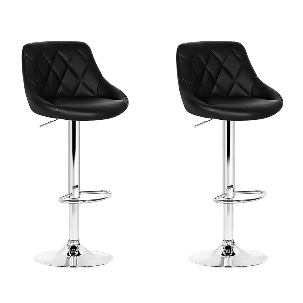 Artiss 2x Bar Stools Leather Padded Gas Lift Stool Black - Image 2