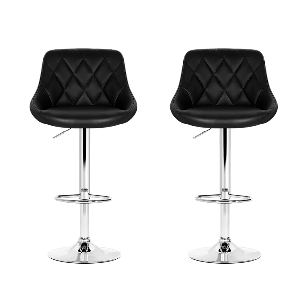 Artiss 2x Bar Stools Leather Padded Gas Lift Stool Black - Image 4