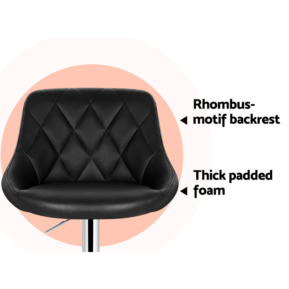 Artiss 2x Bar Stools Leather Padded Gas Lift Stool Black - Image 6