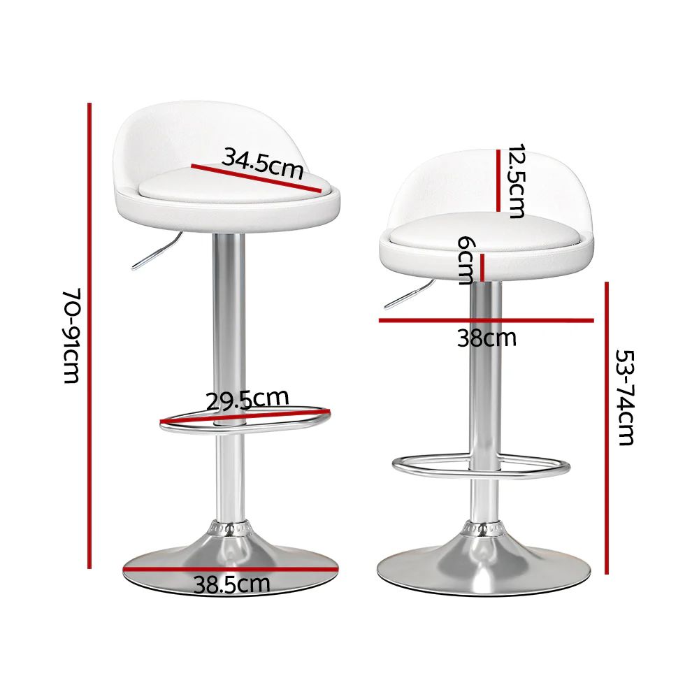 Artiss 2x Bar Stools PU Leather Gas Lift White - Image 2
