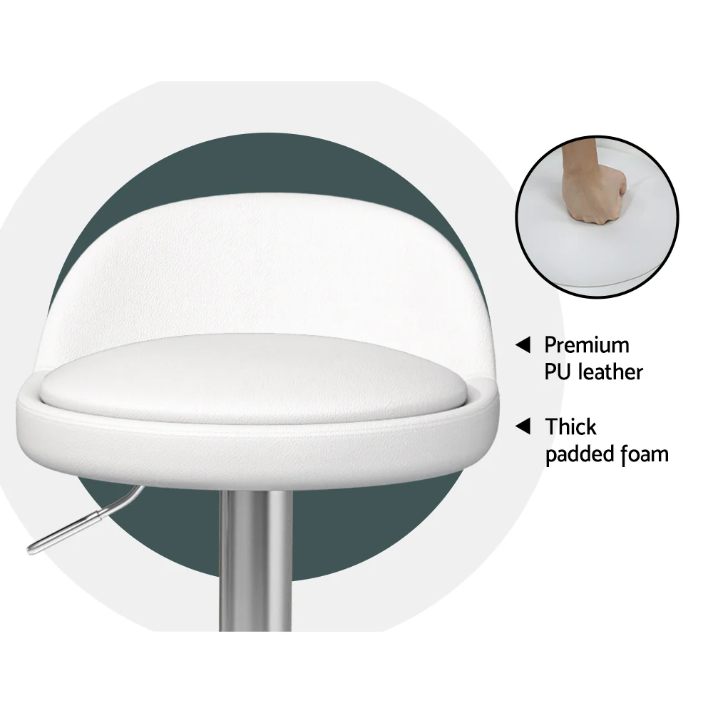 Artiss 2x Bar Stools PU Leather Gas Lift White - Image 3