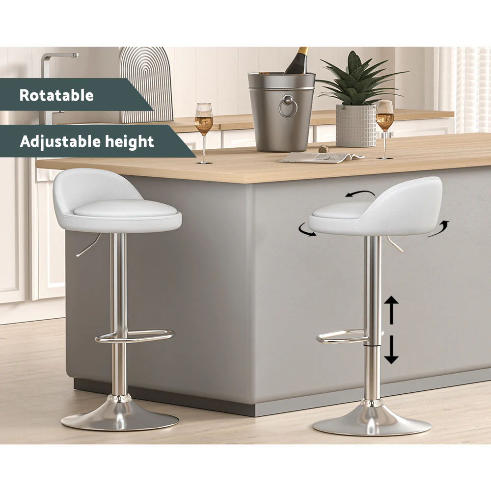 Artiss 2x Bar Stools PU Leather Gas Lift White - Image 4
