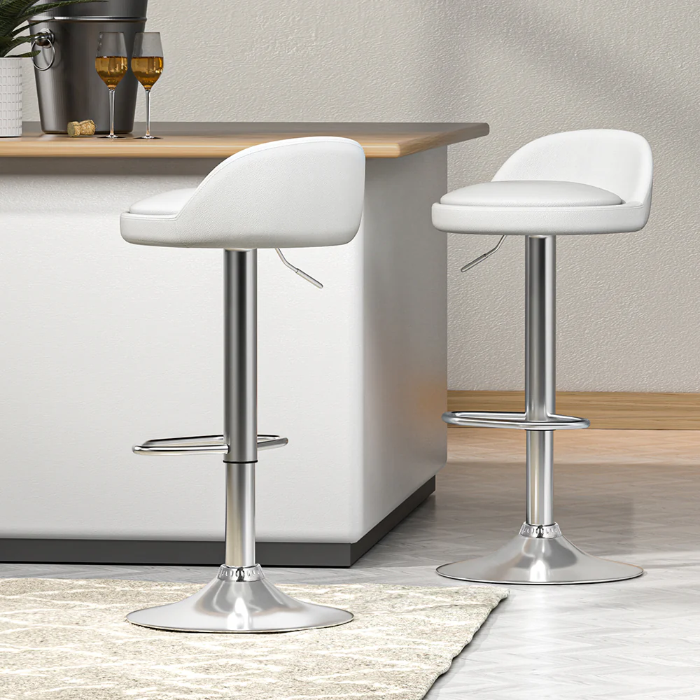 Artiss 2x Bar Stools PU Leather Gas Lift White - Image 7