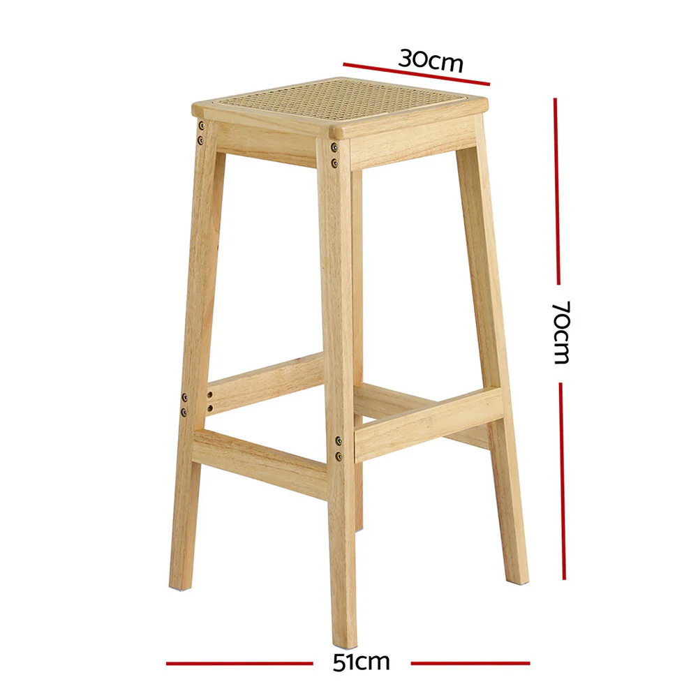 Artiss 2x Bar Stools Rubber Wood Stool Counter Chair Rattan Barstools Kitchen - Image 3