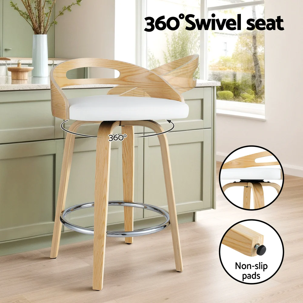Artiss 2x Bar Stools Swivel Dining Chairs Low Back Counter Seat PU Cushion - Image 4