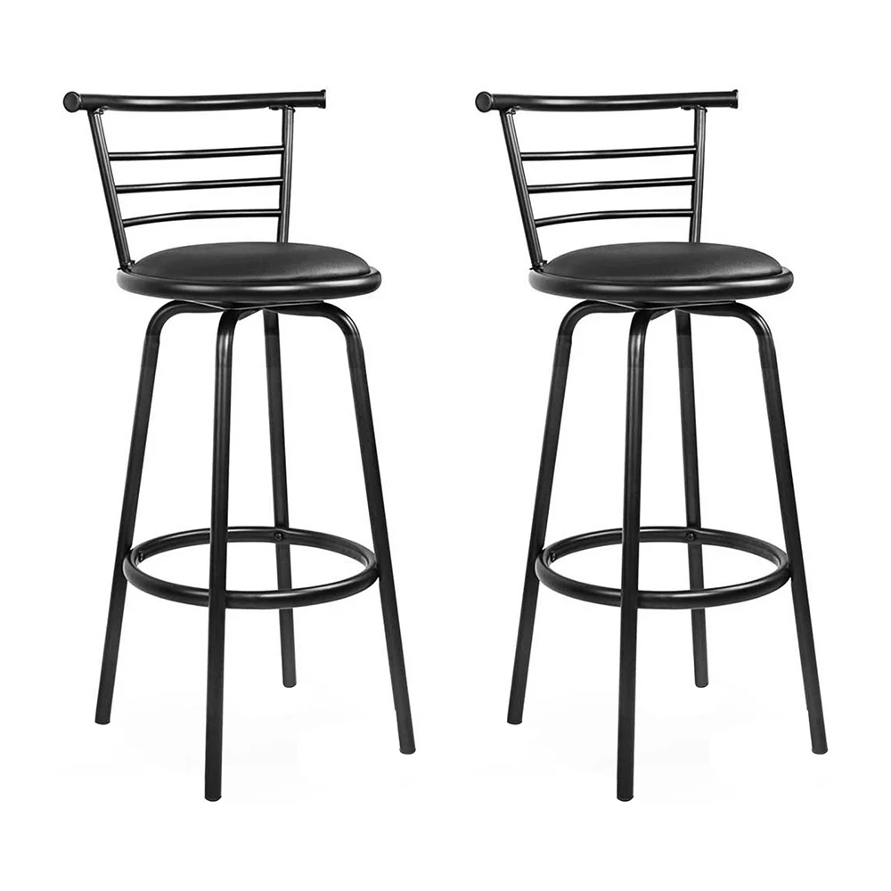 Artiss 2x Bar Stools Swivel Leather Padded Metal - Image 2