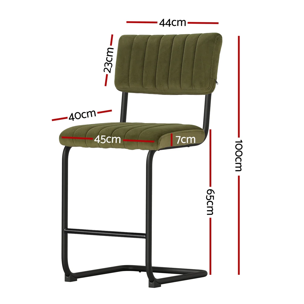 Artiss 2x Bar Stools Velvet Chairs Green - Image 2
