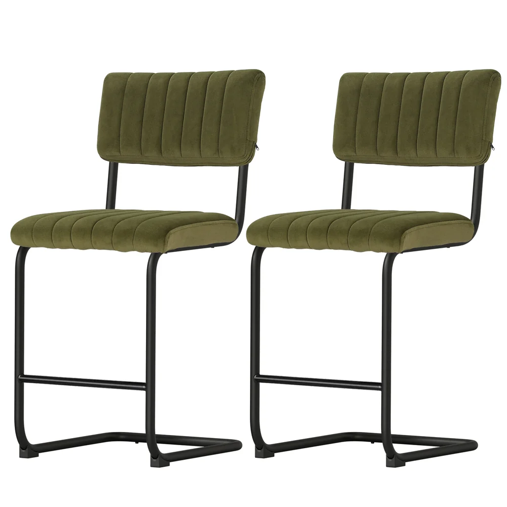 Artiss 2x Bar Stools Velvet Chairs Green - Image 3