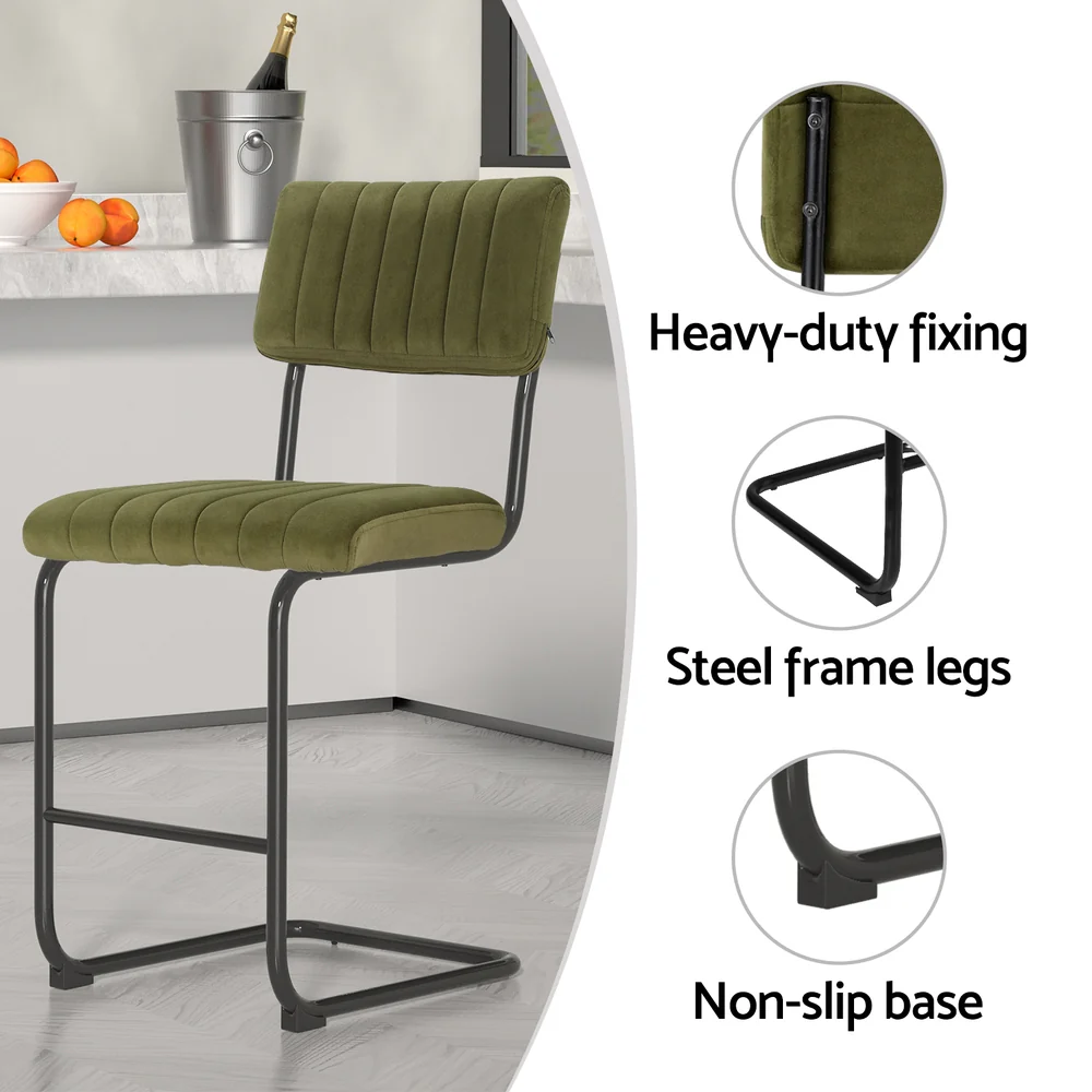 Artiss 2x Bar Stools Velvet Chairs Green - Image 5
