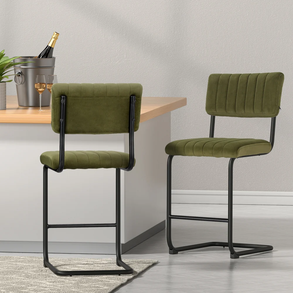 Artiss 2x Bar Stools Velvet Chairs Green - Image 7