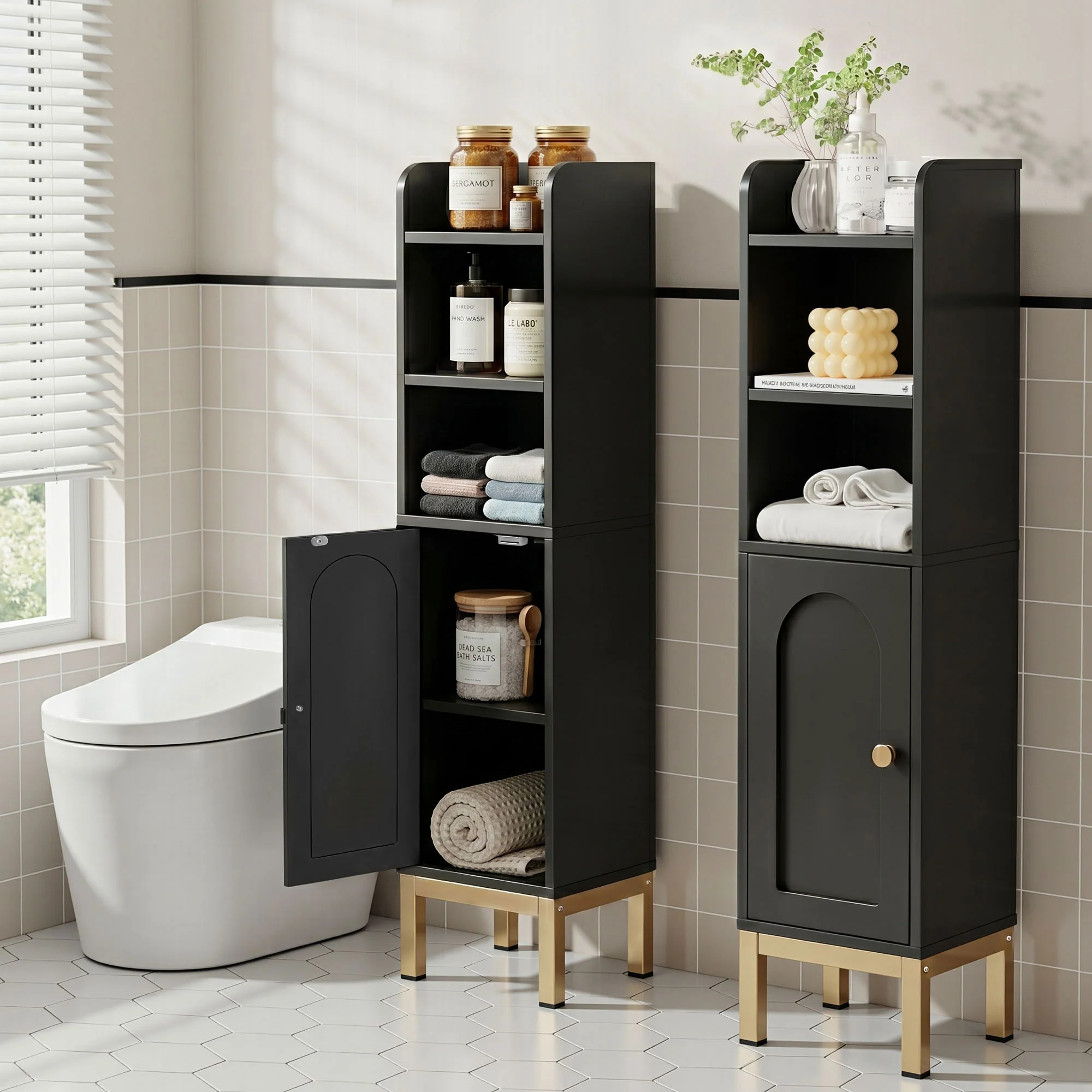 Artiss 2X Bathroom Storage Cabinet Floor Organizer Toilet Corner Adjustable Black
