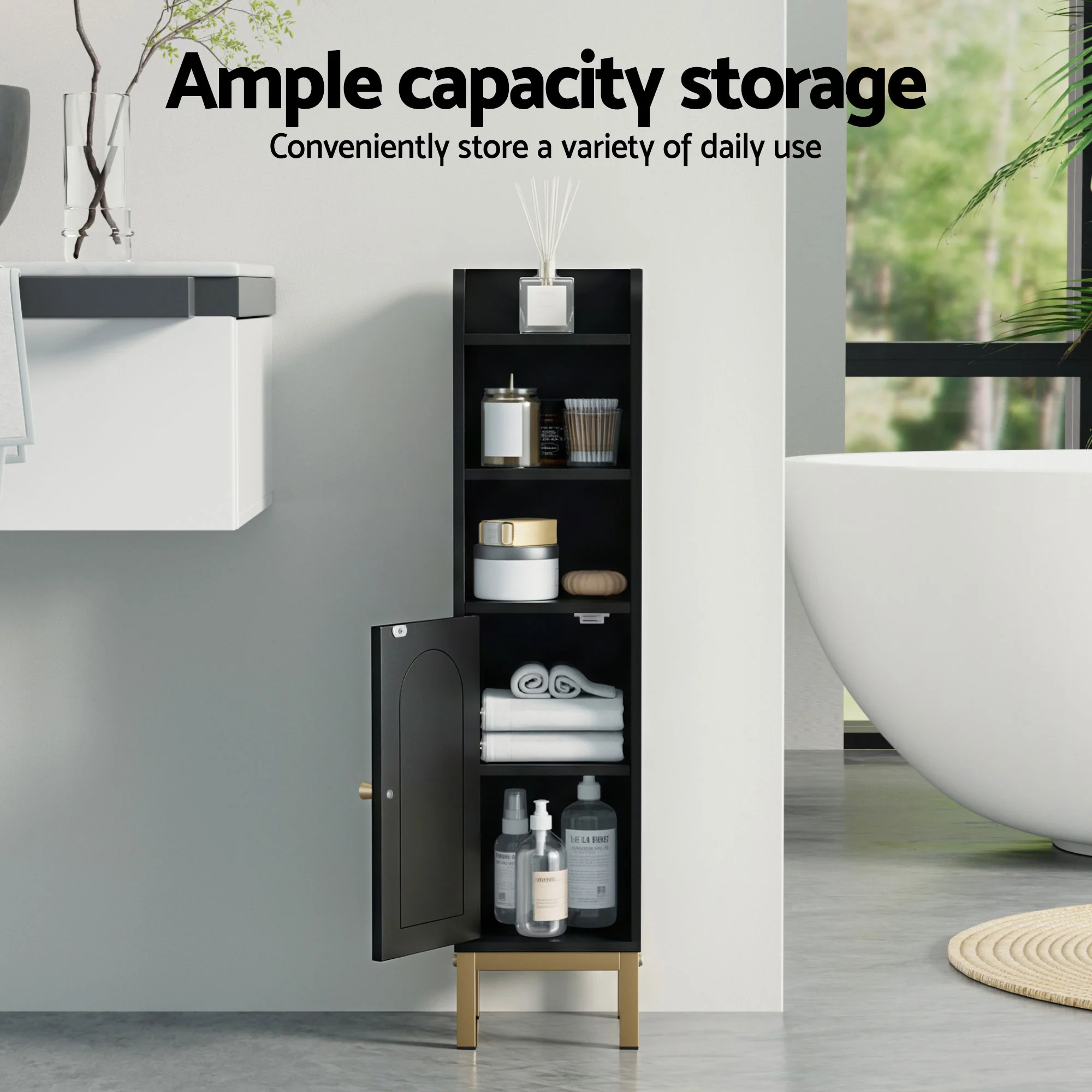 Artiss 2X Bathroom Storage Cabinet Floor Organizer Toilet Corner Adjustable Black - Image 5