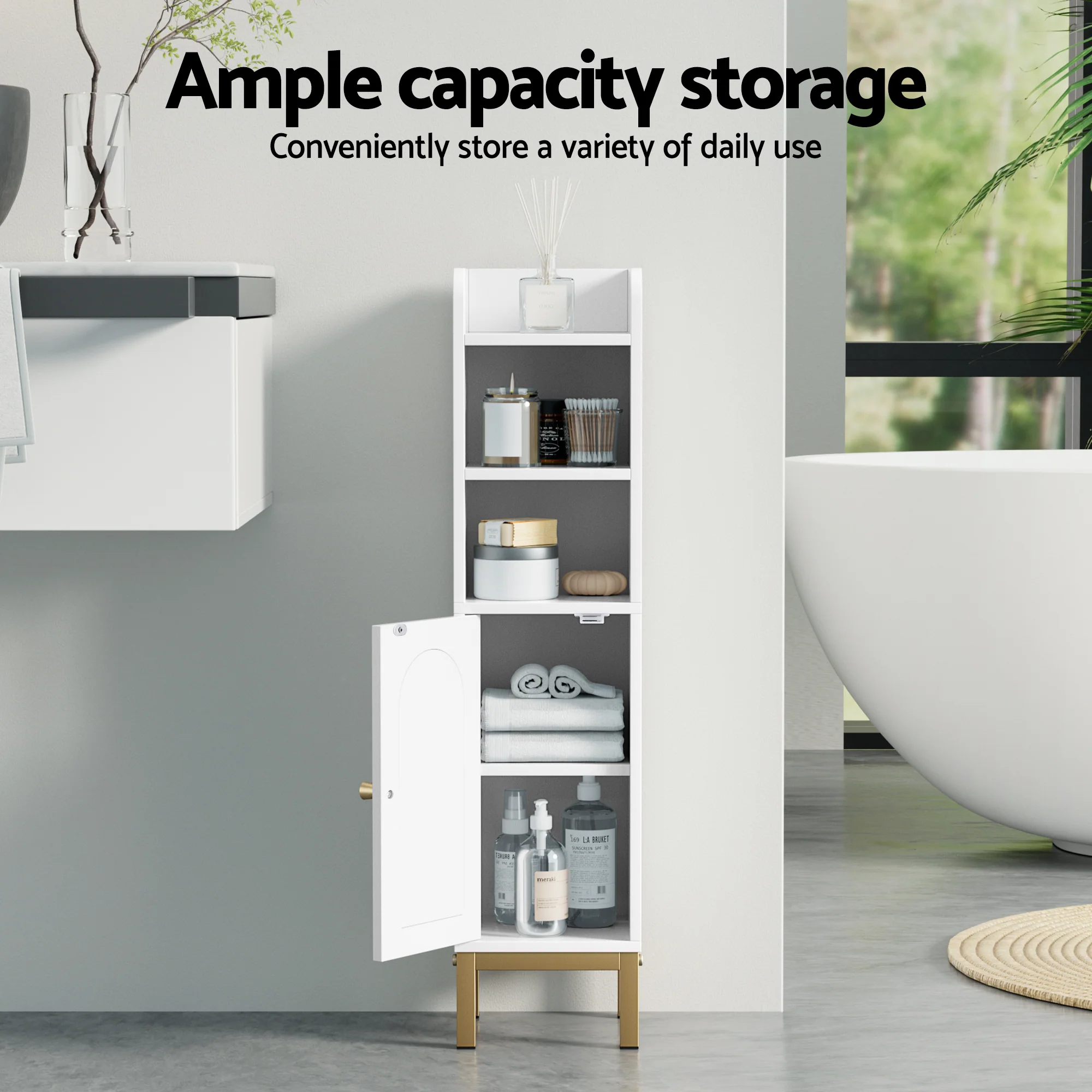 Artiss 2X Bathroom Storage Cabinet Floor Organizer Toilet Corner Adjustable Shelf with Door White - Image 5