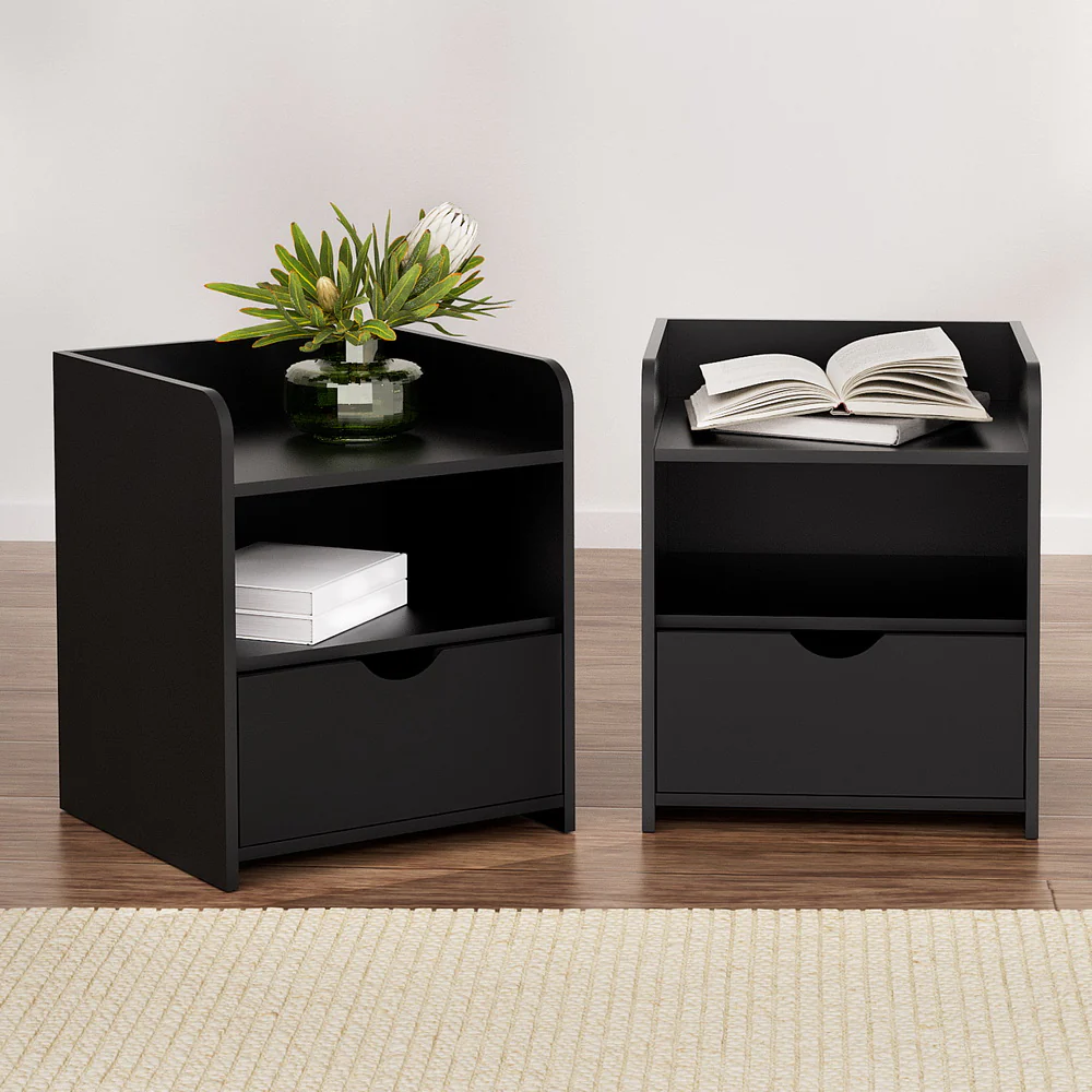 Artiss 2X Bedside Table 1 Drawer with Shelf - FARA Black - Image 7