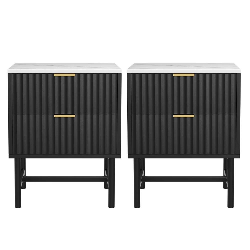 Artiss 2x Bedside Table 2 Drawers - Black - Image 3