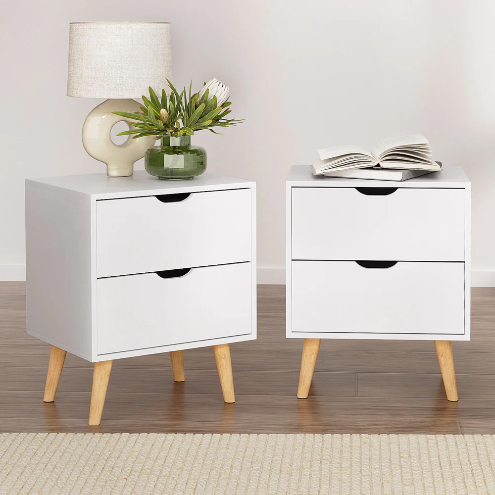 Artiss 2X Bedside Table 2 Drawers - BODEN White - Image 7