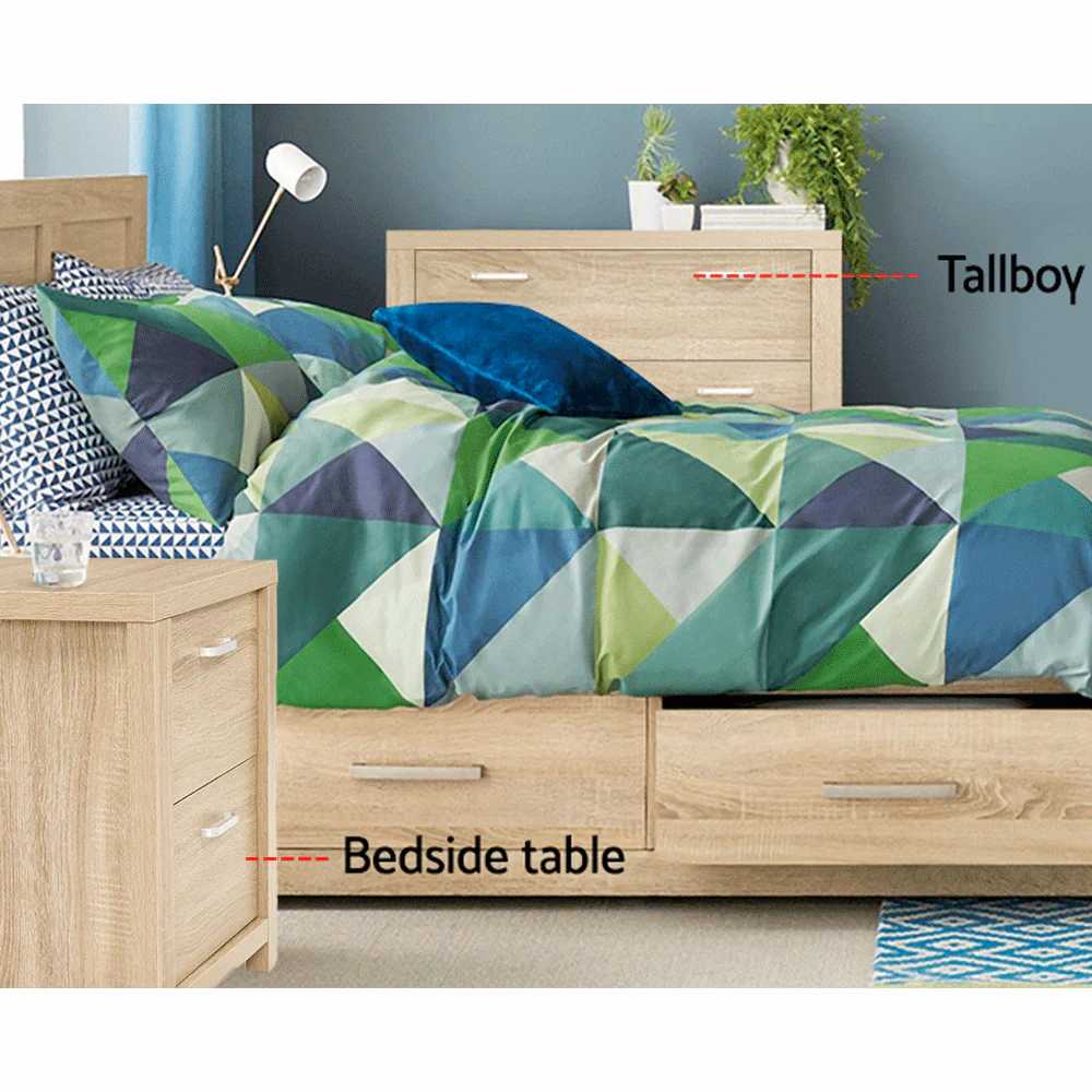 Artiss 2x Bedside Table 2 Drawers - MAXI Pine - Image 5