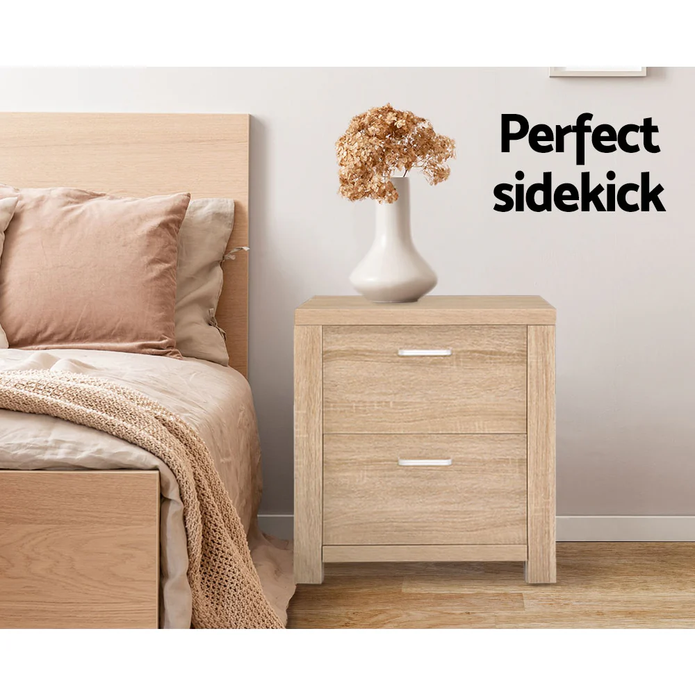 Artiss 2x Bedside Table 2 Drawers - MAXI Pine - Image 6