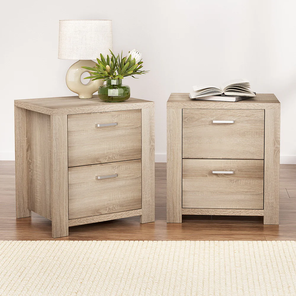 Artiss 2x Bedside Table 2 Drawers - MAXI Pine - Image 7