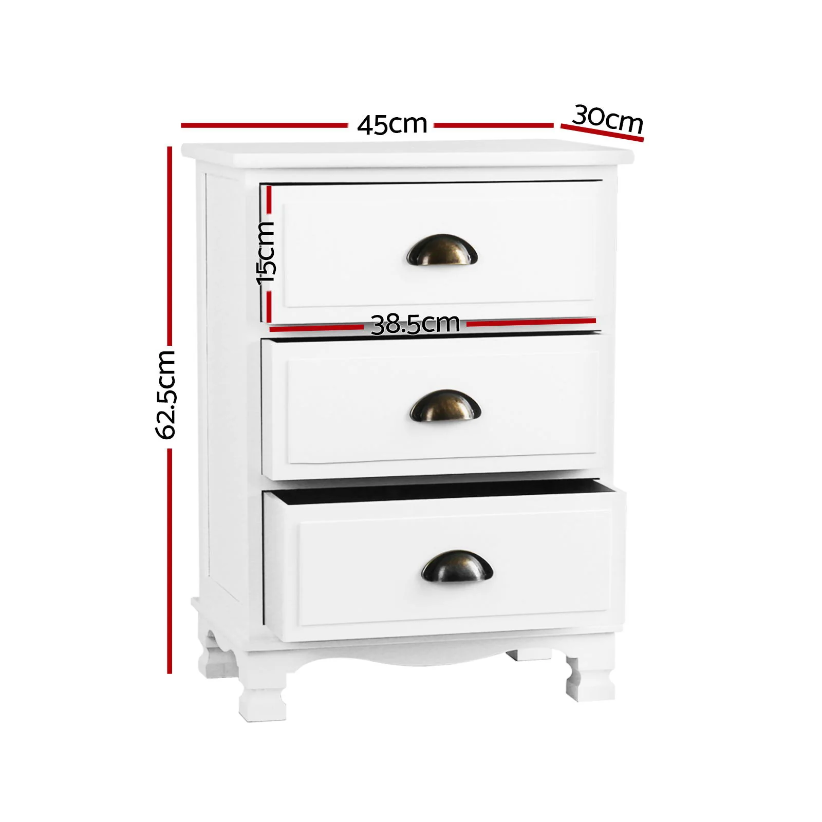 Artiss 2x Bedside Table 3 Drawers Vintage - THYME White - Image 3