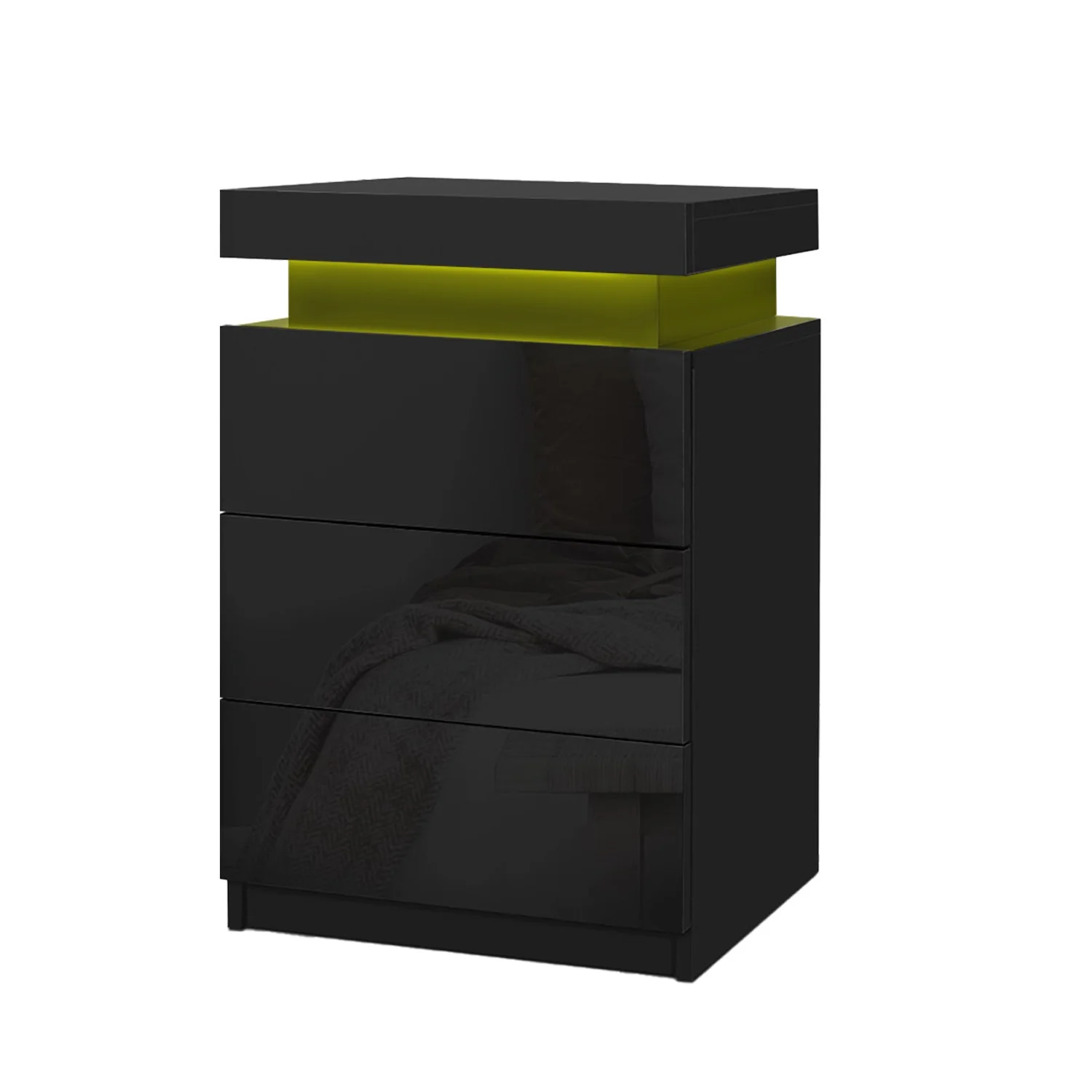Artiss 2X Bedside Table LED 3 Drawers - COLEY Black - Image 3