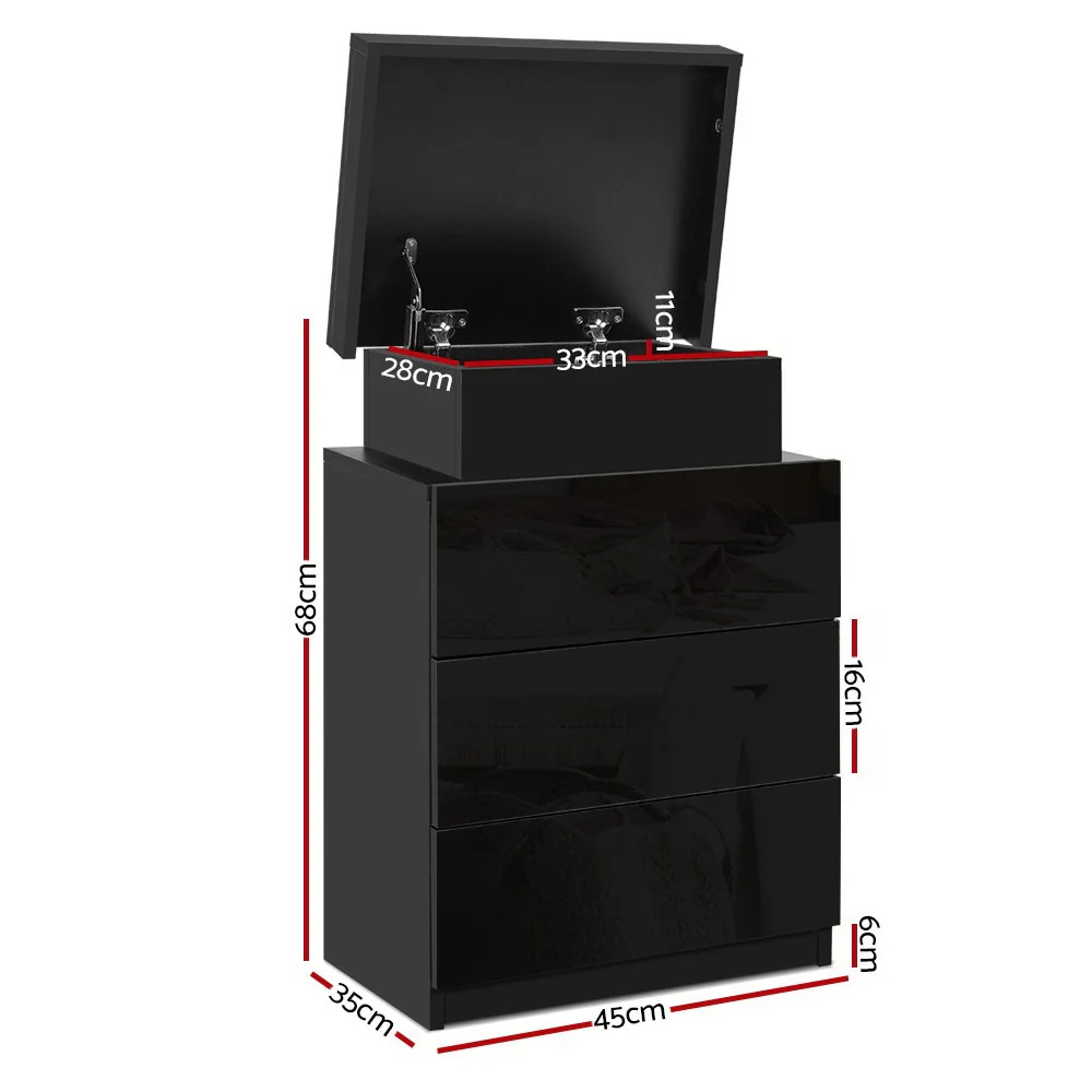 Artiss 2X Bedside Table LED 3 Drawers - COLEY Black - Image 4