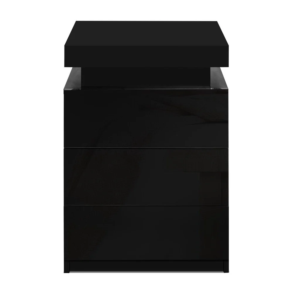 Artiss 2X Bedside Table LED 3 Drawers - COLEY Black - Image 5
