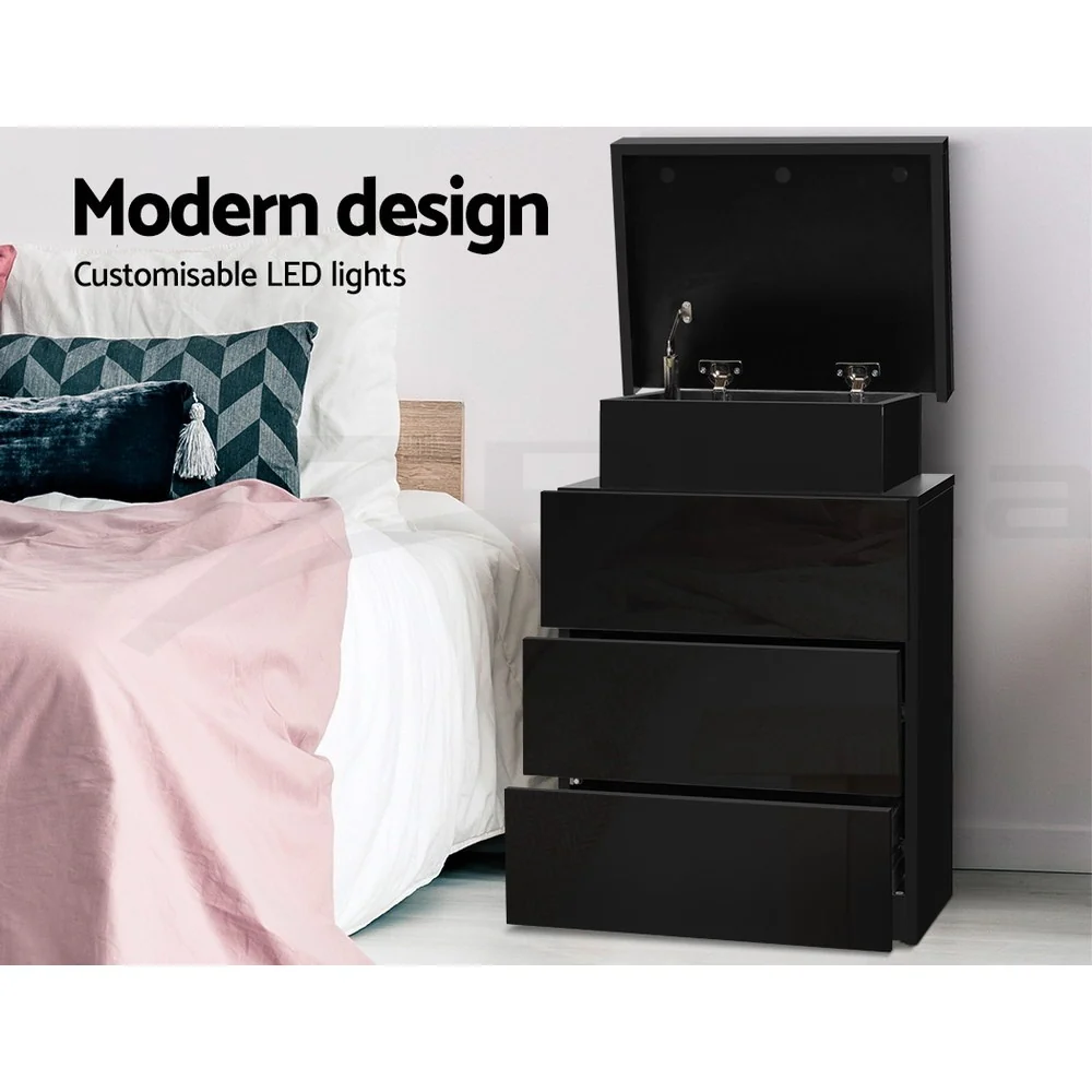 Artiss 2X Bedside Table LED 3 Drawers - COLEY Black - Image 6