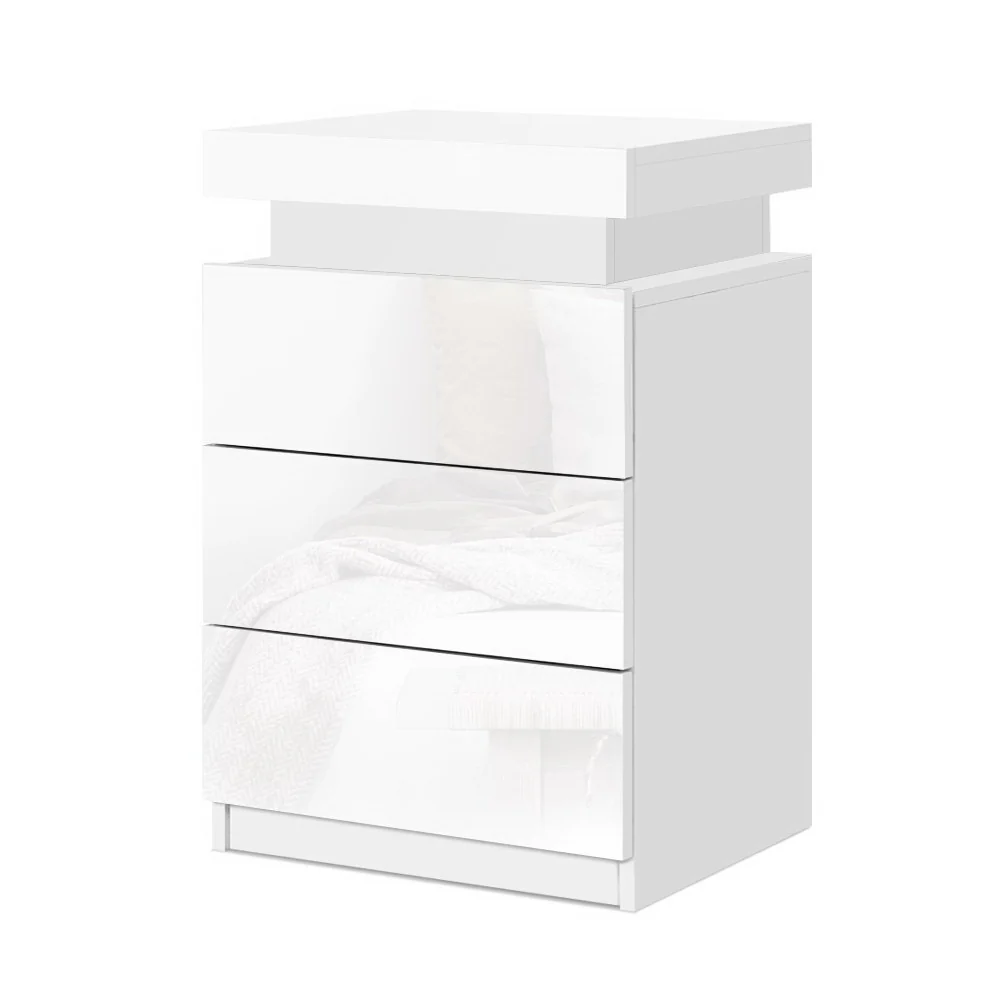 Artiss 2X Bedside Table LED 3 Drawers - COLEY White - Image 3