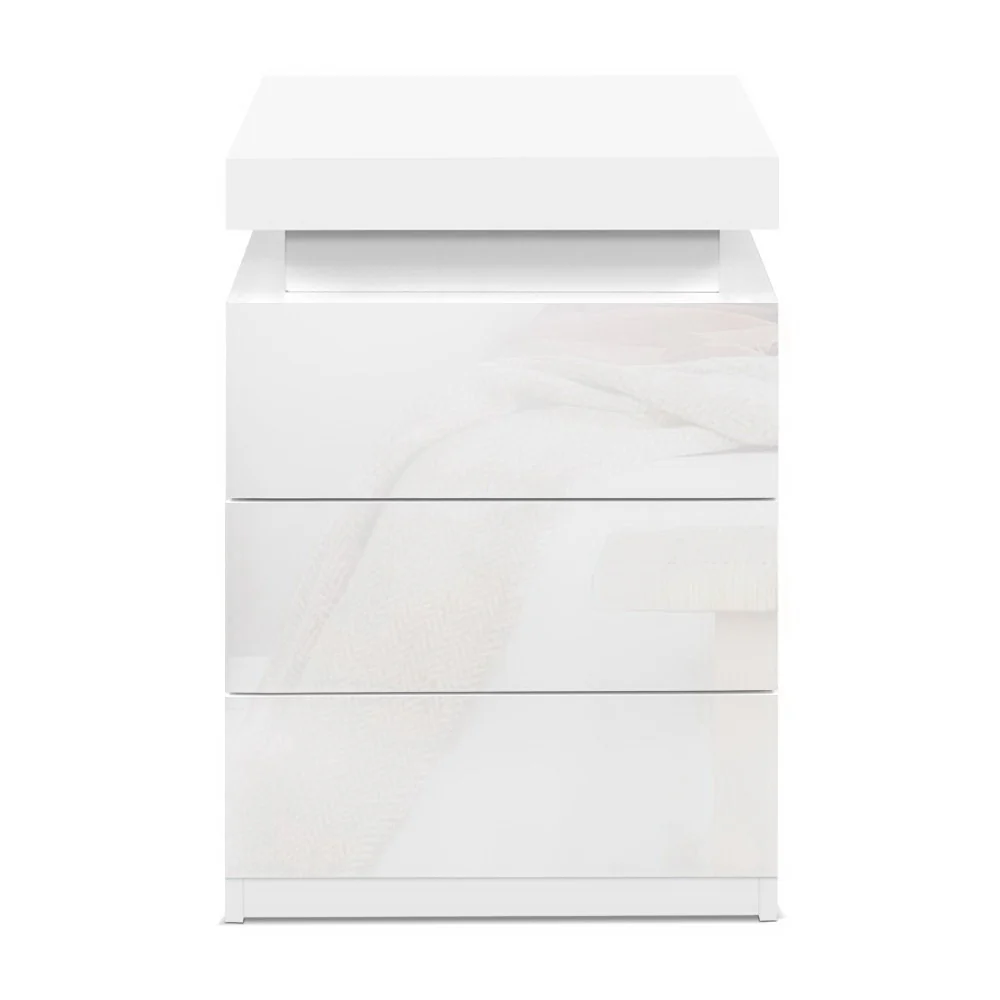 Artiss 2X Bedside Table LED 3 Drawers - COLEY White - Image 5