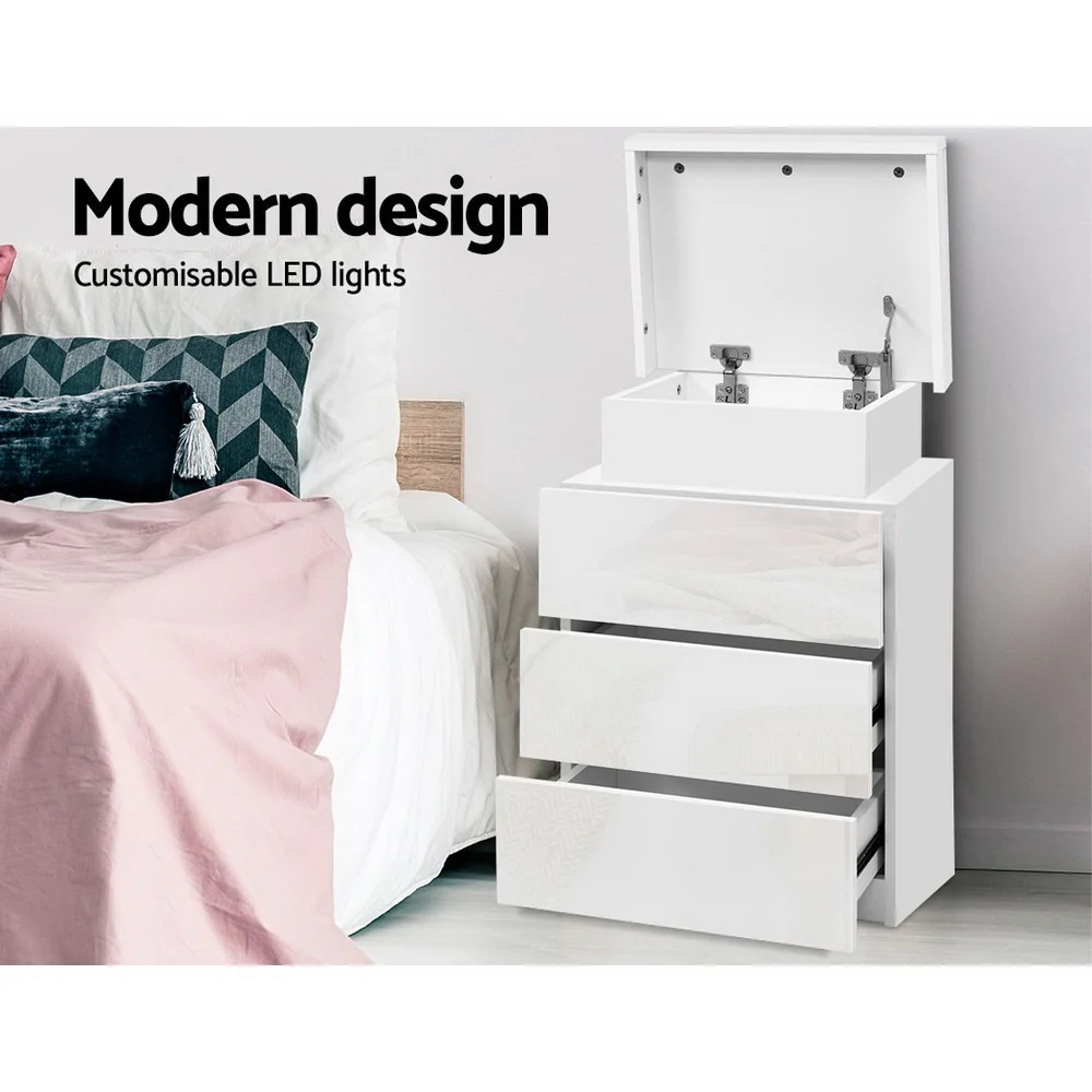 Artiss 2X Bedside Table LED 3 Drawers - COLEY White - Image 6