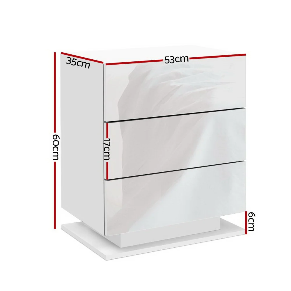 Artiss 2x Bedside Table LED 3 Drawers - MORI White - Image 4