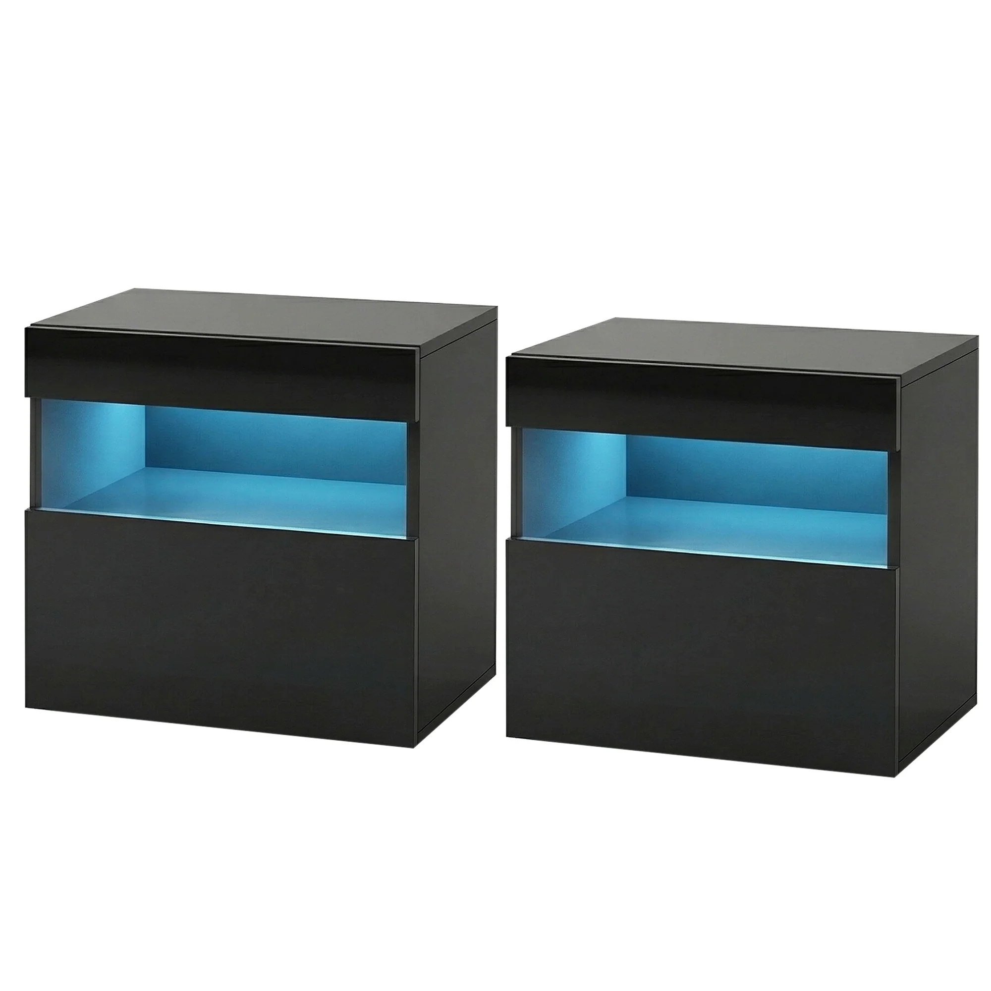 Artiss 2x Bedside Table LED - HERES Black - Image 2