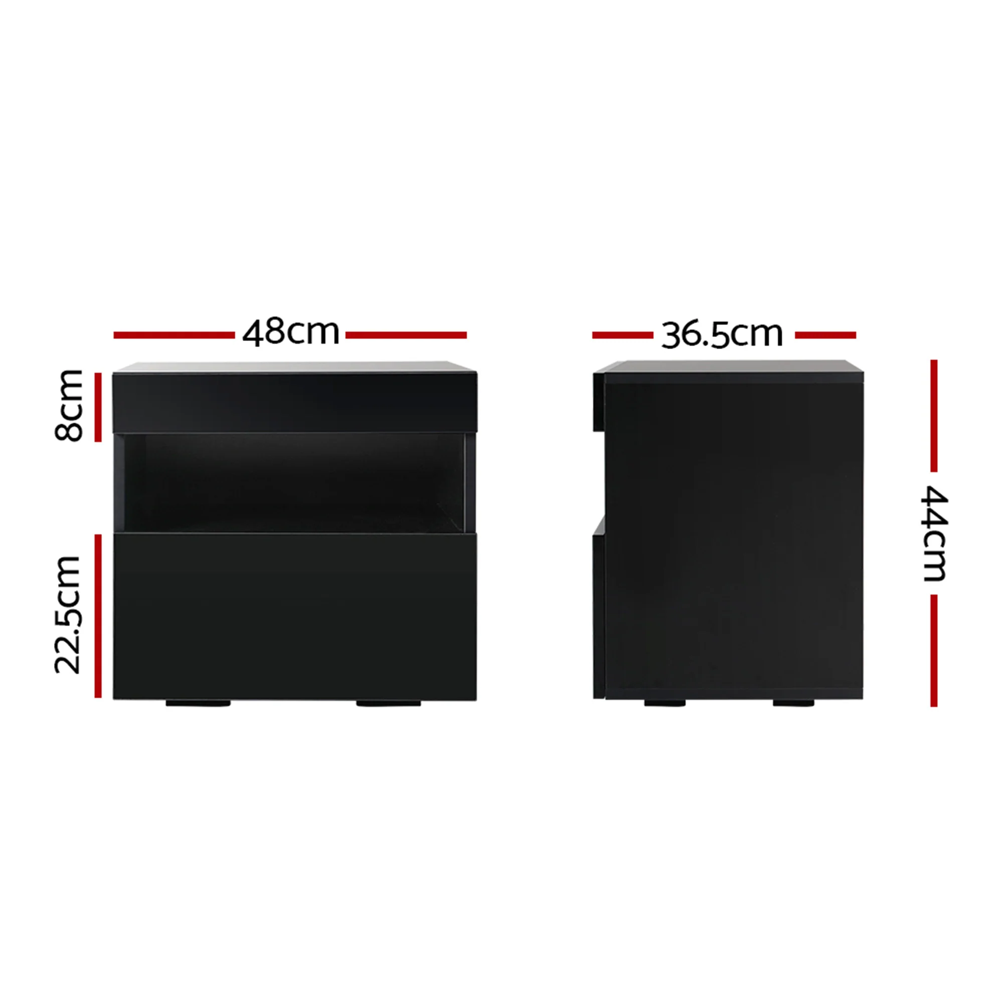 Artiss 2x Bedside Table LED - HERES Black - Image 4