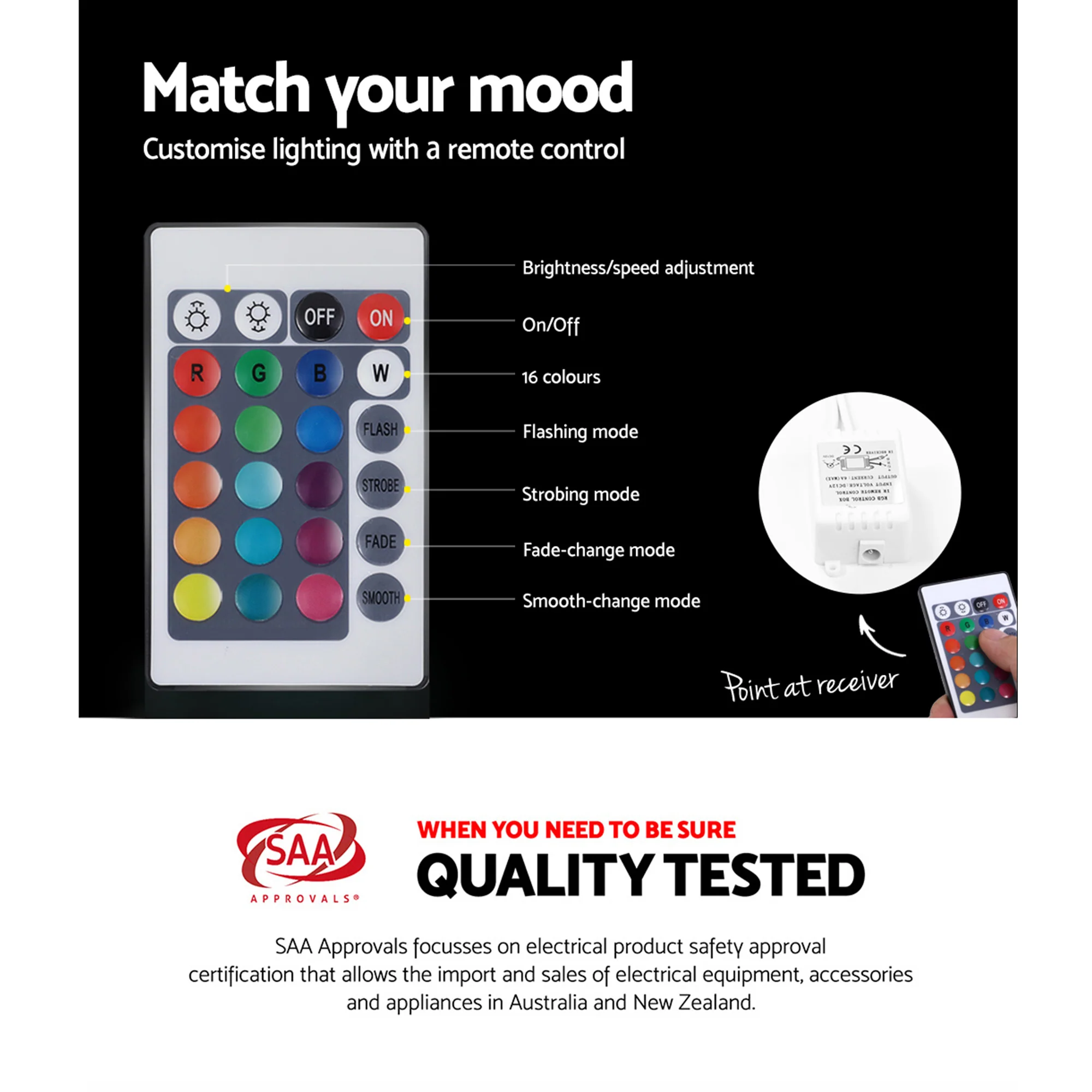 Artiss 2x Bedside Table LED - HERES Black - Image 7