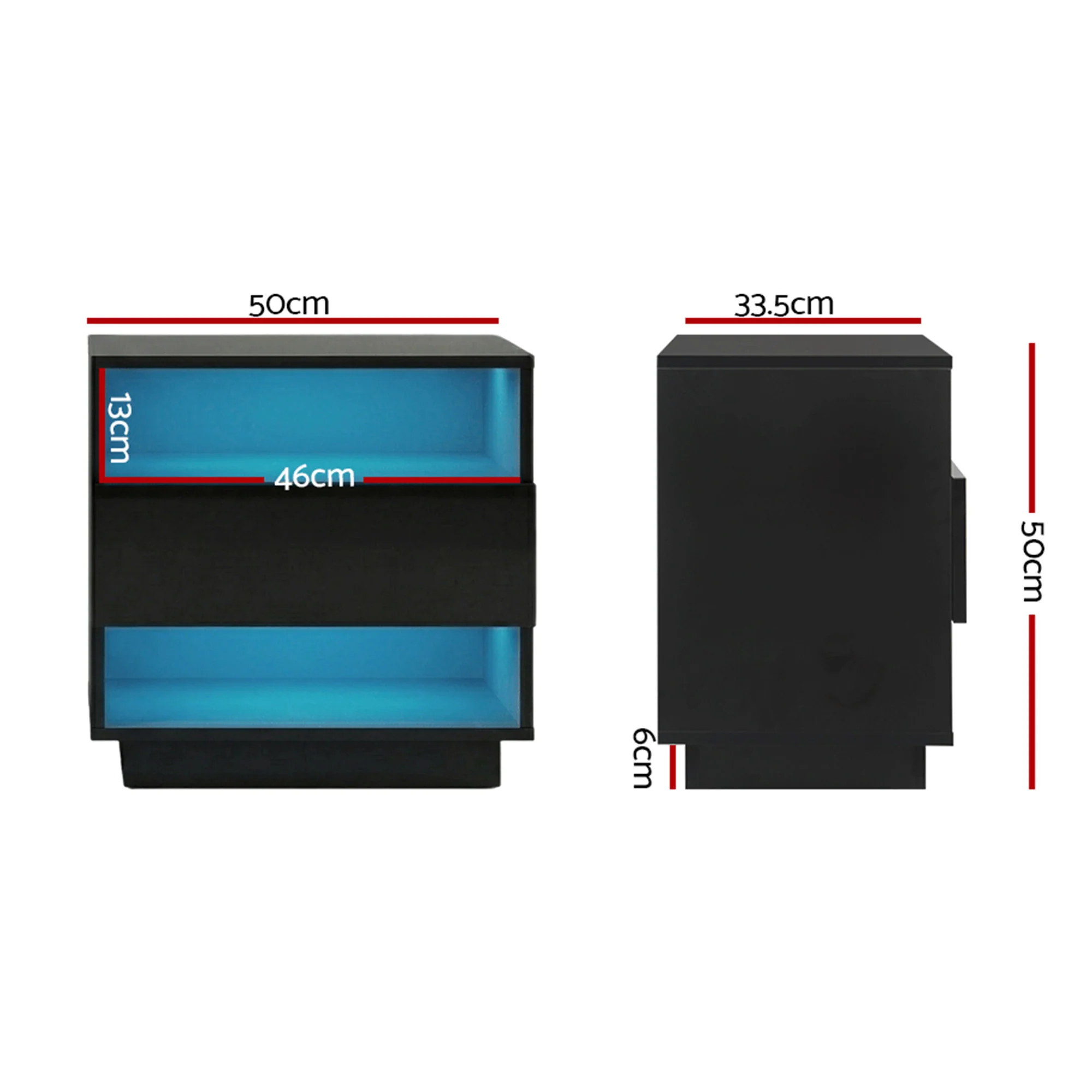 Artiss 2x Bedside Table LED with 2 Shelves - HANA Black - Image 4