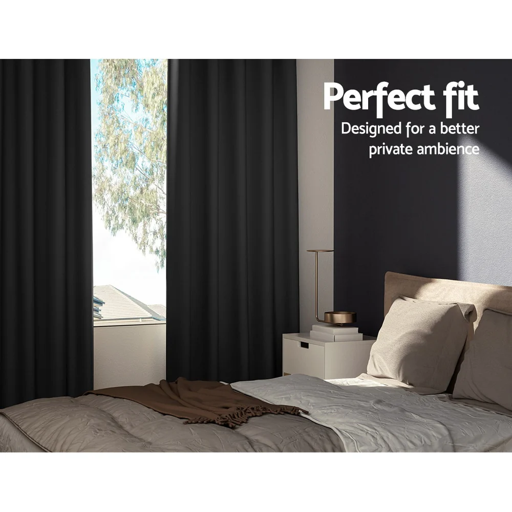 Artiss 2X Blockout Curtains Eyelet 240x230cm Black - Image 3