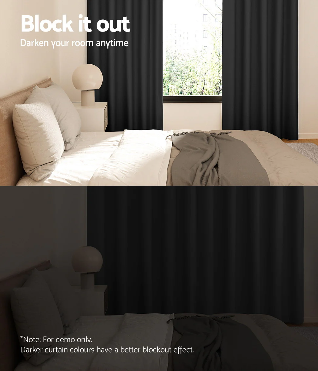 Artiss 2X Blockout Curtains Eyelet 240x230cm Black - Image 4