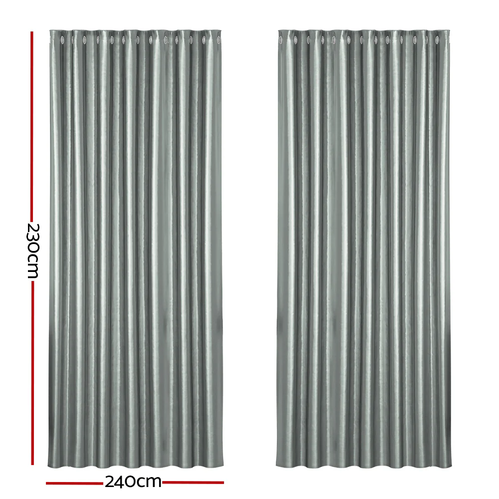 Artiss 2X Blockout Curtains Eyelet 240x230cm Grey Shine - Image 2