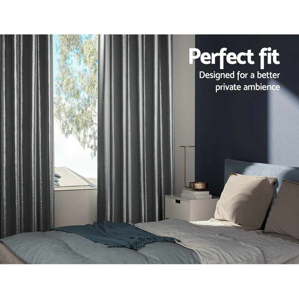 Artiss 2X Blockout Curtains Eyelet 240x230cm Grey Shine - Image 3