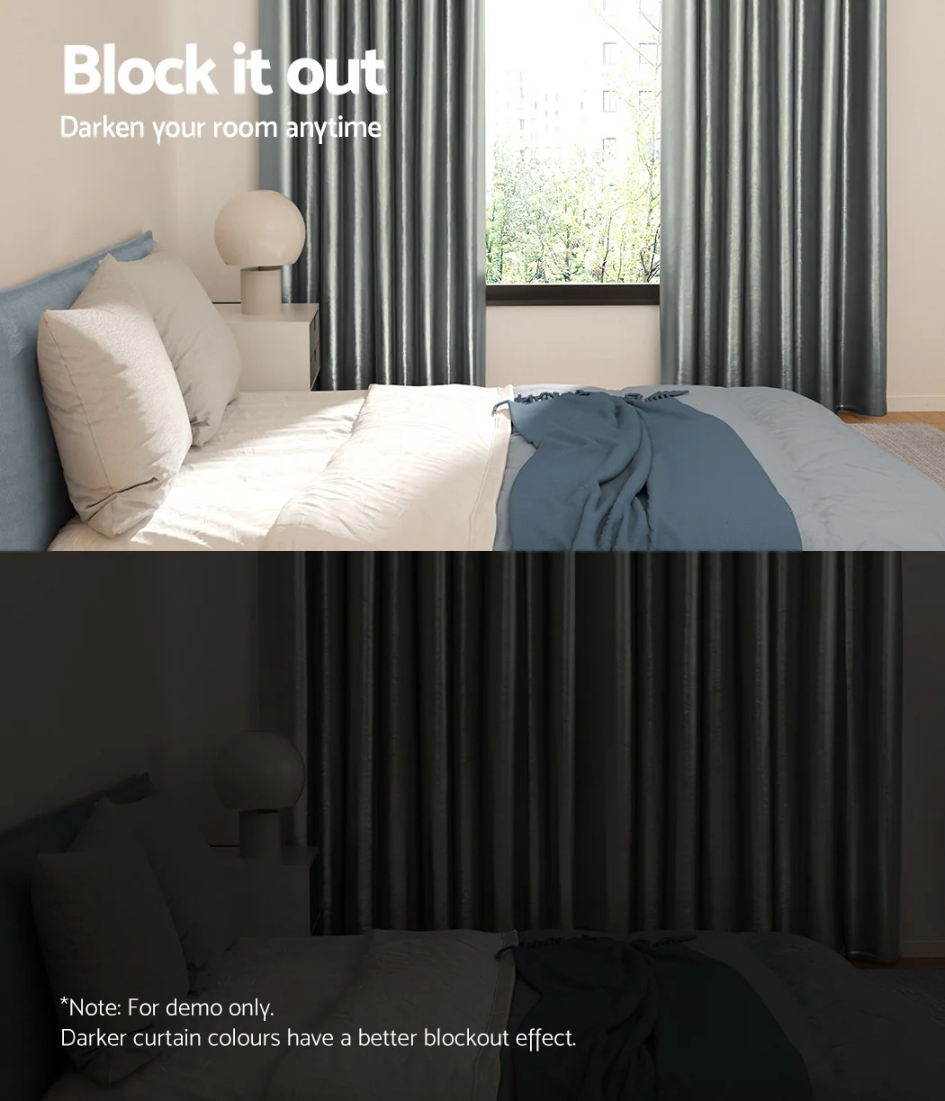 Artiss 2X Blockout Curtains Eyelet 240x230cm Grey Shine - Image 4