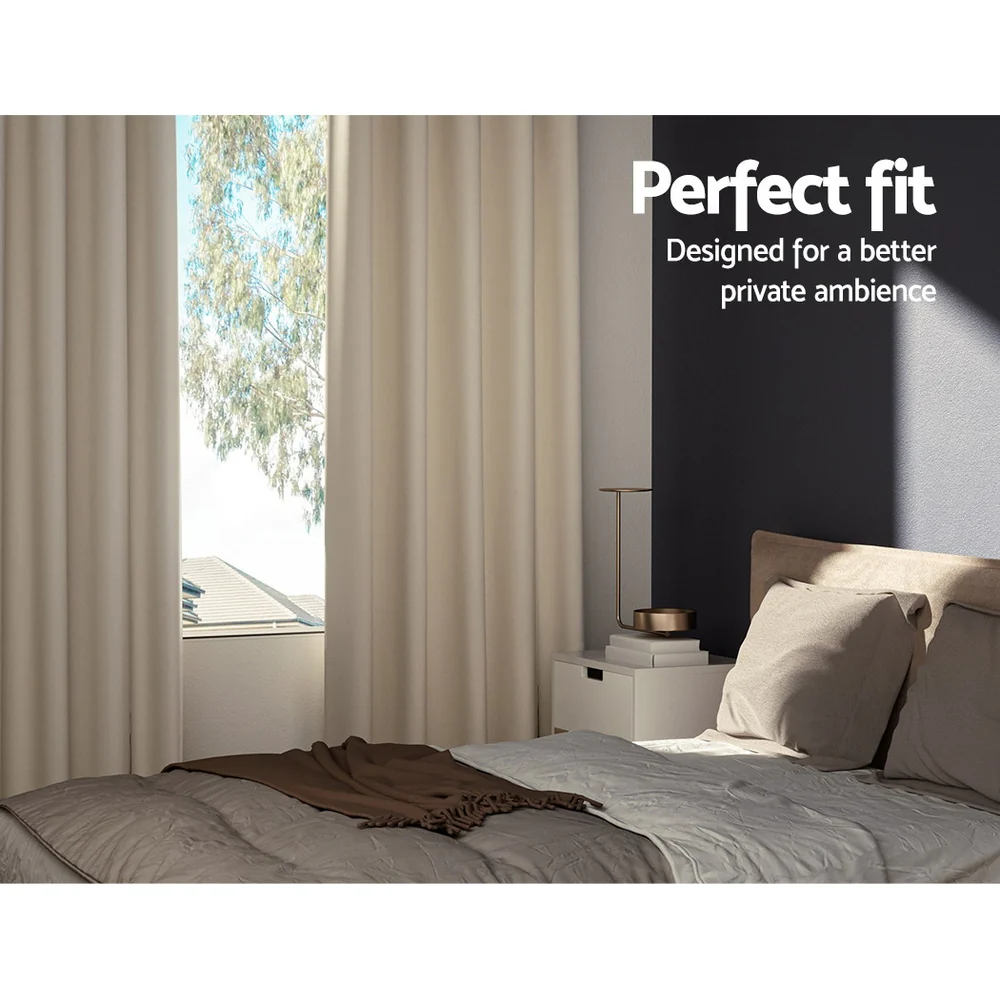 Artiss 2X Blockout Curtains Eyelet 300x230cm Beige - Image 3