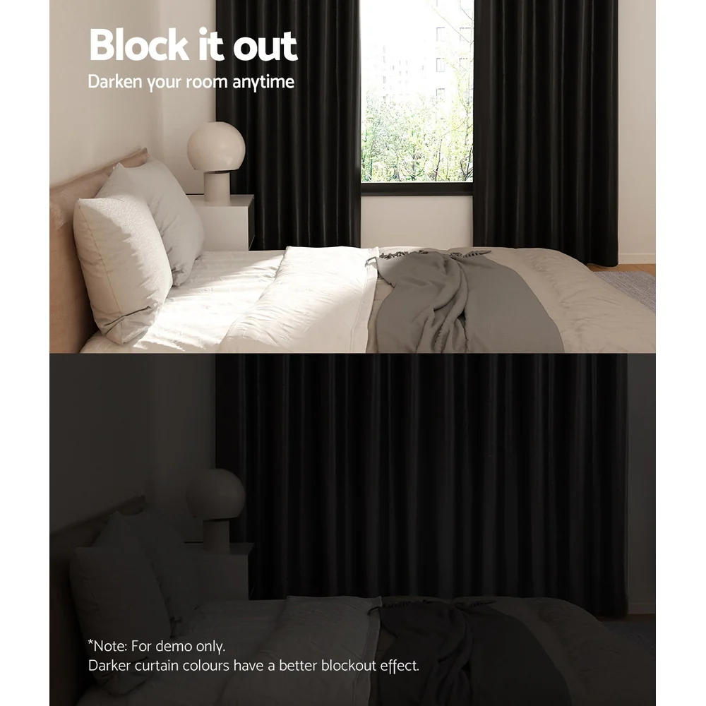 Artiss 2X Blockout Curtains Eyelet 300x230cm Black Shine - Image 4