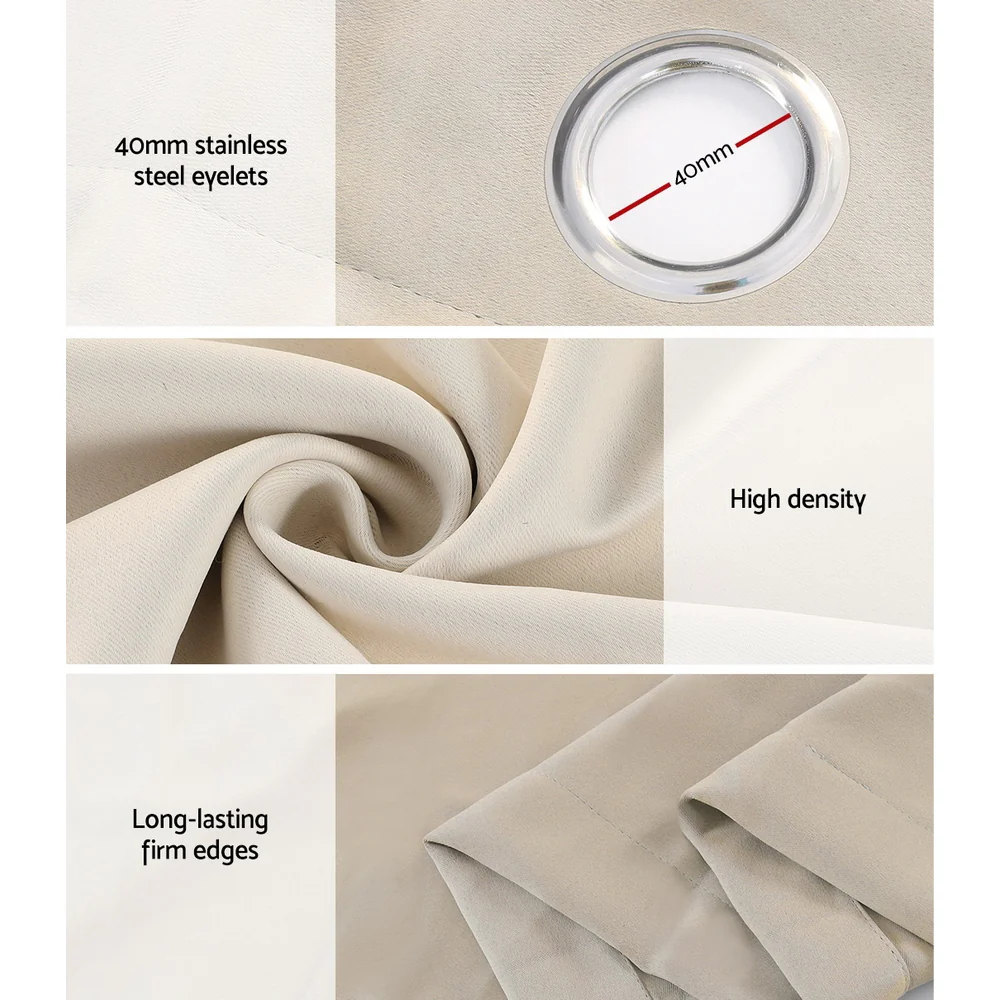 Artiss 2X Blockout Curtains Eyelet 300x230cm Beige - Image 7