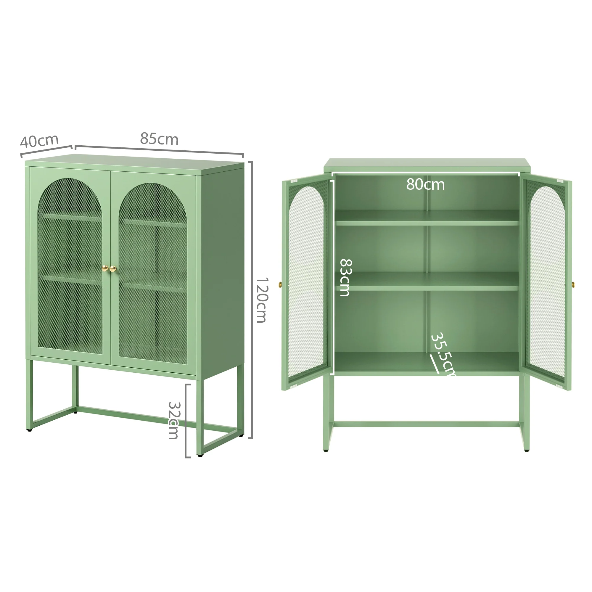 Artiss 2x Buffet Sideboard Cabinet ELMA Cupboard Storage Mesh Doors Metal Green - Image 3