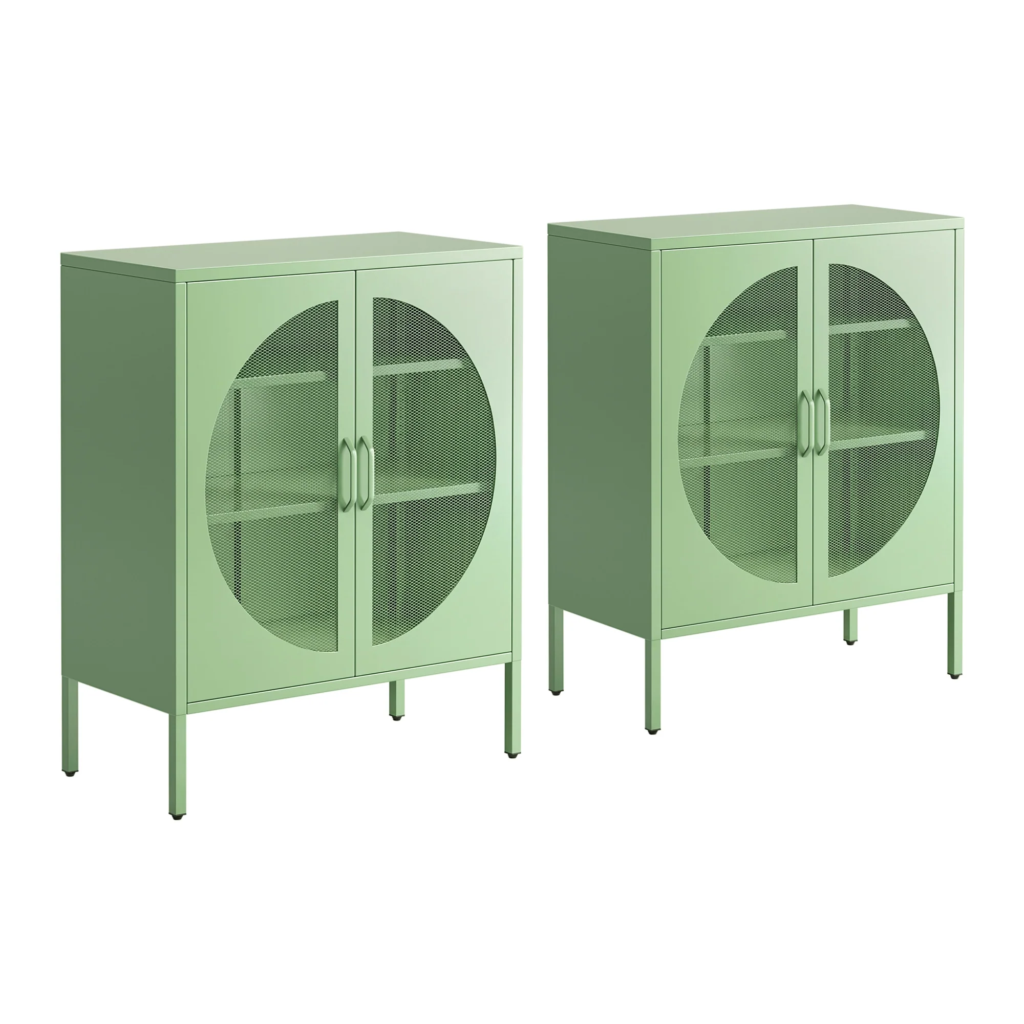 Artiss 2x Buffet Sideboard Cabinet ELSA Cupboard Storage Mesh Doors Metal Green - Image 2