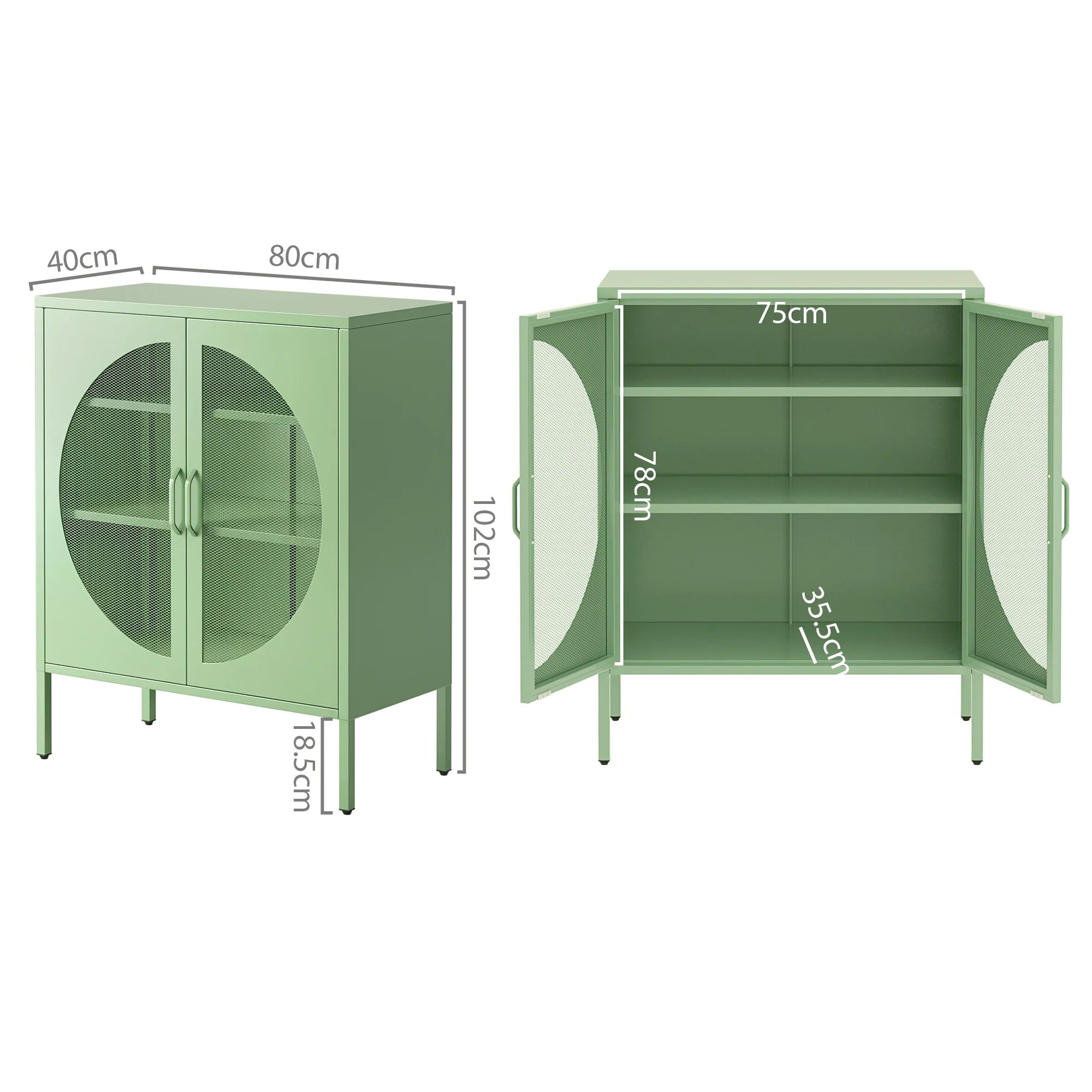 Artiss 2x Buffet Sideboard Cabinet ELSA Cupboard Storage Mesh Doors Metal Green - Image 3