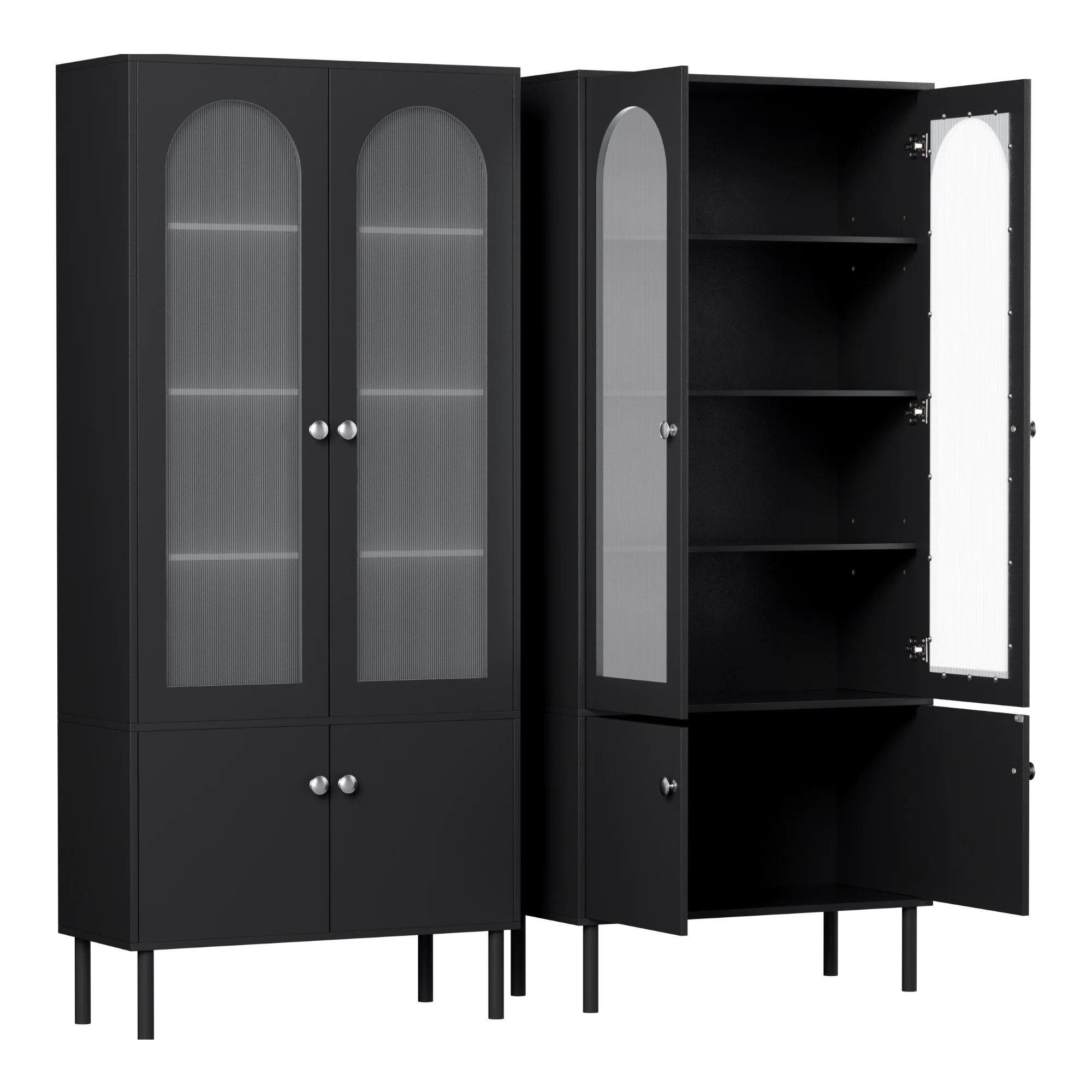 Artiss 2x Buffet Sideboard Cabinet Pantry 5-Tier Storage Cupboard Fluted Black - Image 2