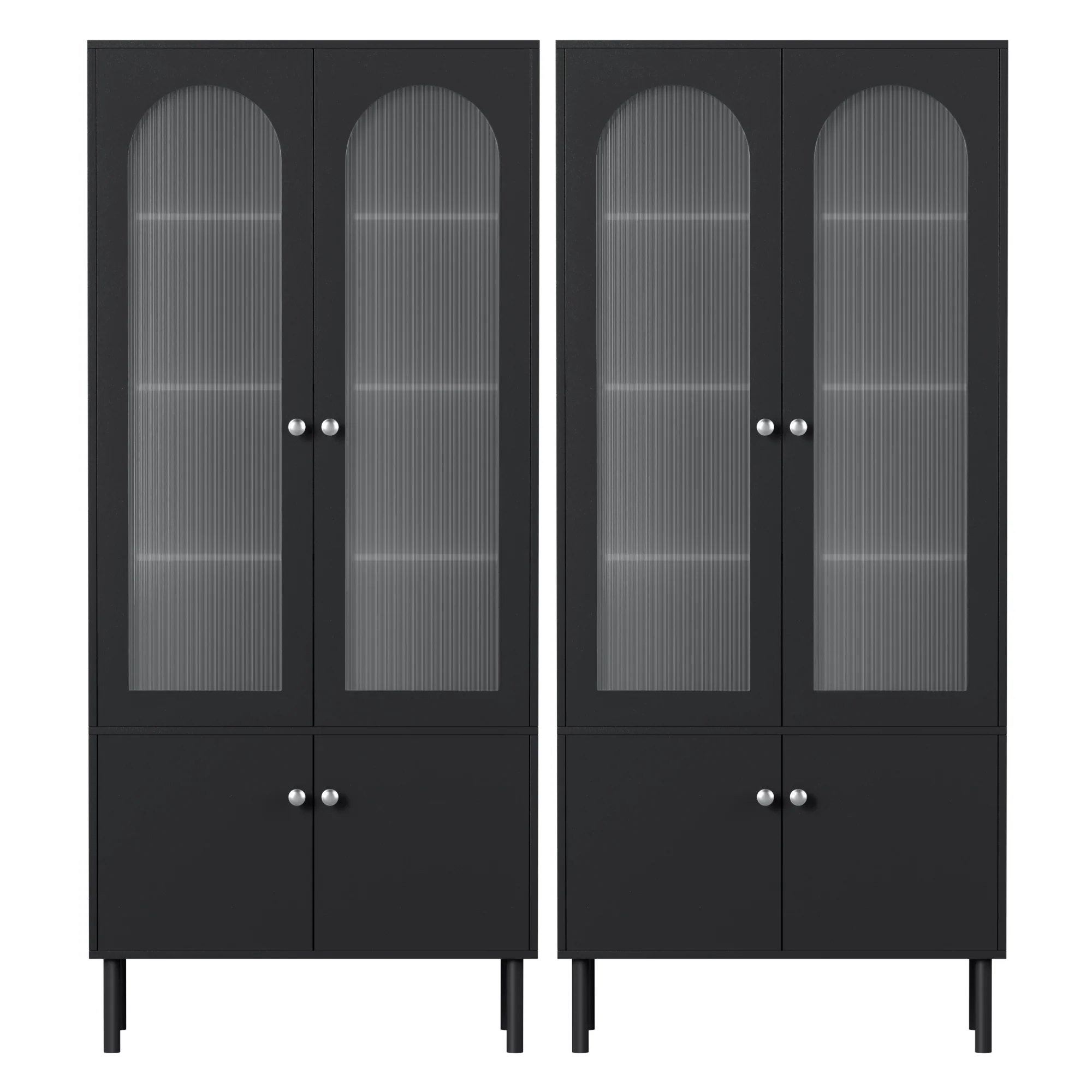 Artiss 2x Buffet Sideboard Cabinet Pantry 5-Tier Storage Cupboard Fluted Black - Image 4
